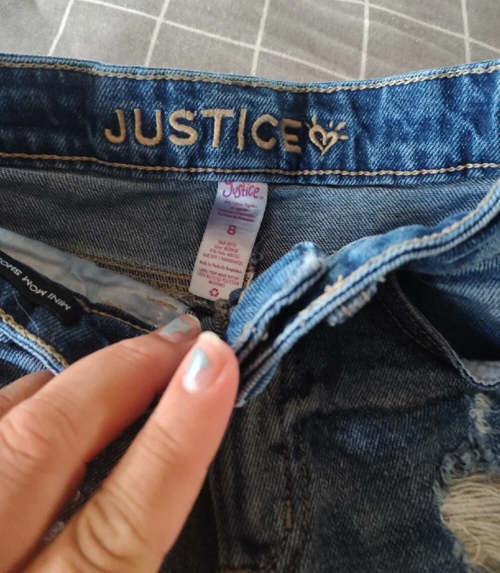 Justice Denim Shorts with Pink Sequin Ruffle